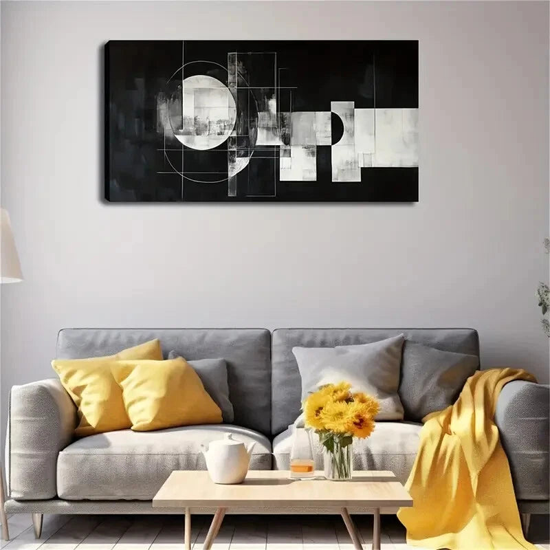 Black & Gray Abstract Design Wall Art Canvas Office Home Room Framed 120x60cm - Bella Home Decor