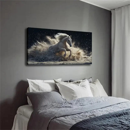 White Horse Galloping & Raising Wall Art Canvas Office Home Room Framed 120x60cm - Bella Home Decor