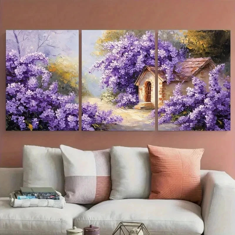 3pcs French Cottage Lilac Garden French Design Metal Print Ready to Hang Art - Bella Home Decor