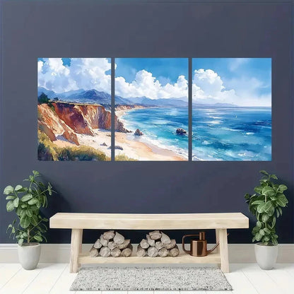 3pcs Big Sur Coastline Seascape Art Print Set Metal Print Ready to Hang Art - Bella Home Decor