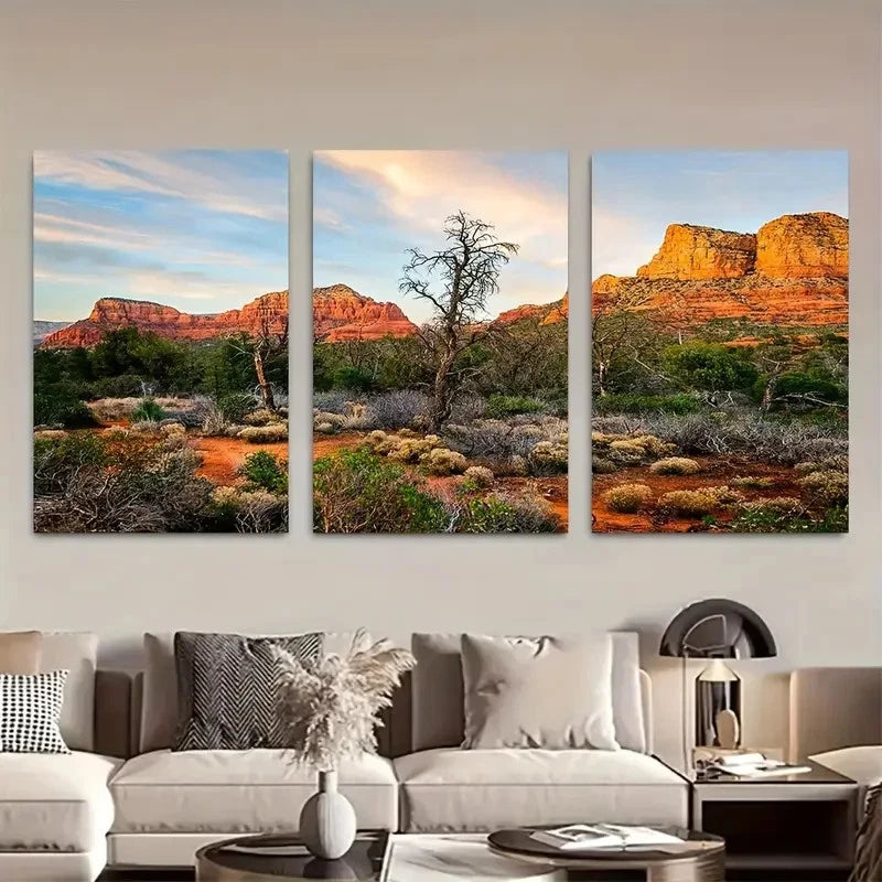 3pcs Sonoran Desert Scenic Landscape with Tree Metal Print Ready to Hang Art