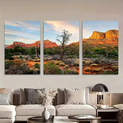 3pcs Sonoran Desert Scenic Landscape with Tree Metal Print Ready to Hang Art