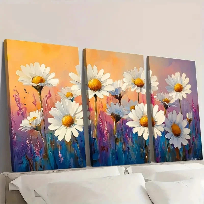 3pcs Daisy Watercolor Painting Floral H  Wall Art Set Canvas Framed 60x90cm - High Quality Print 100% Australian Made Wall Canvas Ready to Hang - Bella Home Decor