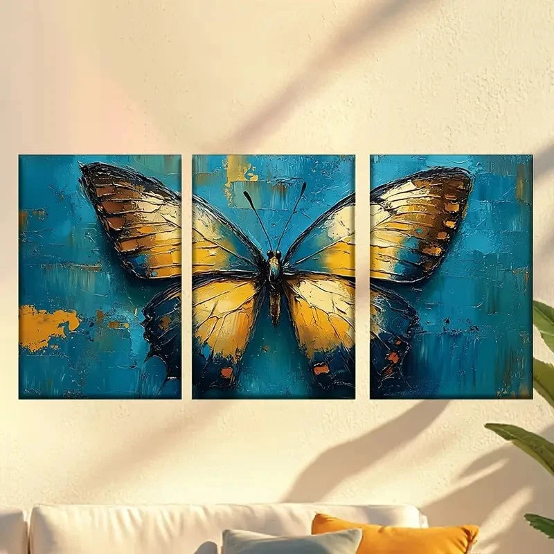 3pcs Beautiful butterfly with yellow wings Wall Art Set Canvas Framed 50x70cm - High Quality Print 100% Australian Made Wall Canvas Ready to Hang - Bella Home Decor