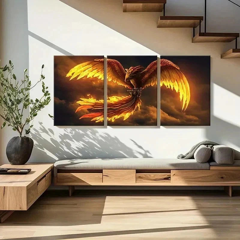 3pcs Fantasy Magical Animal Art Phoenix Bird Wall Art Set Canvas Framed 50x70cm - High Quality Print 100% Australian Made Wall Canvas Ready to Hang