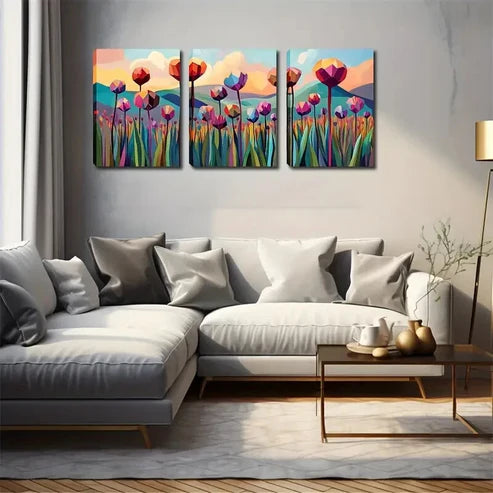 3pcs Vibrant Abstract Floral Wall Art Set Canvas Unframed - High Quality Print 100% Australian Made Wall Canvas