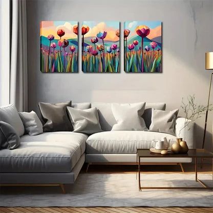 3pcs Vibrant Abstract Floral Wall Art Set Canvas Unframed - High Quality Print 100% Australian Made Wall Canvas