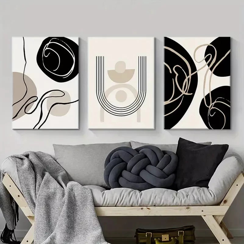3pcs Abstract Mid Century Modern Boho Wall Art Canvas Framed 40x60cm - High Quality Print 100% Australian Made Wall Canvas Ready to Hang - Bella Home Decor