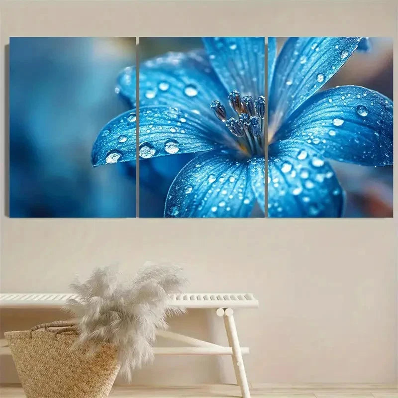 3pcs Blue Floral Wall Art Set Canvas Framed 40x60cm - High Quality Print 100% Australian Made Wall Canvas Ready to Hang - Bella Home Decor