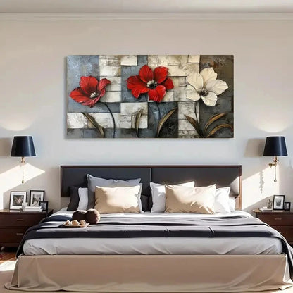 White Flowers Modern Floral Wall Art Canvas Office Home Room Framed 120x60cm - Bella Home Decor