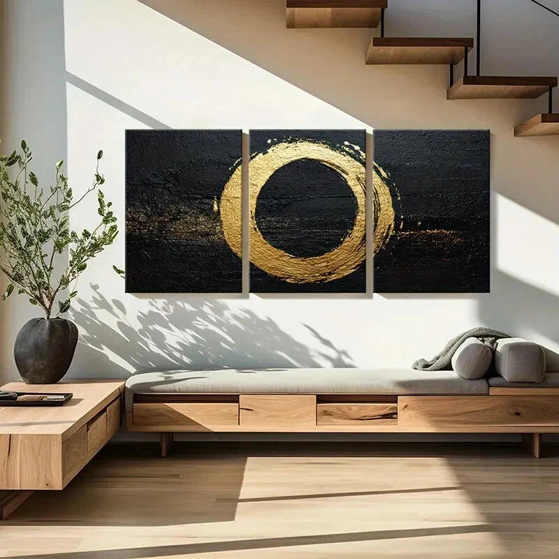 3pcs Abstract Minimalist Golden Circle Art Metal Print Ready to Hang Art - Bella Home Decor