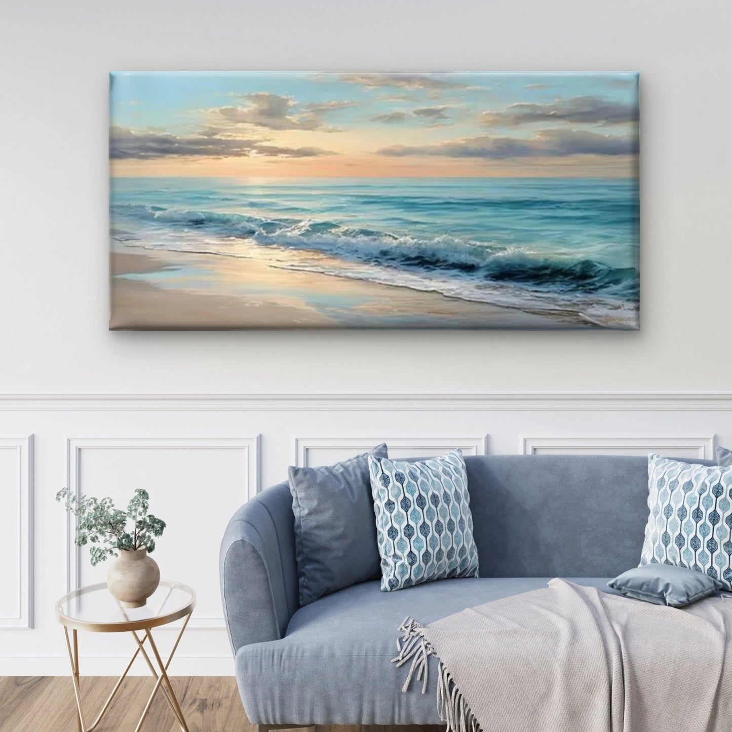 Romantic Beach Scene with Ocean Wall Art Canvas Office Home Room Framed 120x60cm - Bella Home Decor