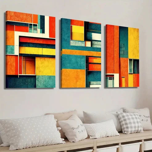 3pcs Colorful Abstract Geometric Shape Wall Art Set Canvas Unframed - High Quality Print 100% Australian Made Wall Canvas - Bella Home Decor