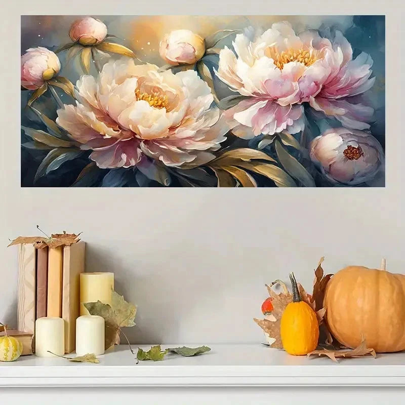 Vibrant Pink & White Peonies Wall Art Canvas Office Home Room Framed 120x60cm