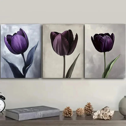 3pcs Featuring a Purple Tulip Wall Art Set Canvas Framed 40x60cm - High Quality Print 100% Australian Made Wall Canvas Ready to Hang