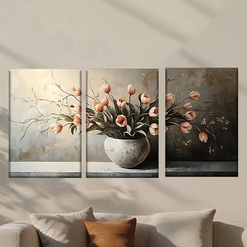 3pcs Vase with Rose Flowers Painting Wall Art Set Canvas Framed 50x70cm - High Quality Print 100% Australian Made Wall Canvas Ready to Hang
