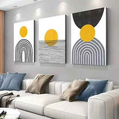3pcs Mustard Yellow and Black Abstract Canvas Framed 60x90cm - High Quality Print 100% Australian Made Wall Canvas Ready to Hang