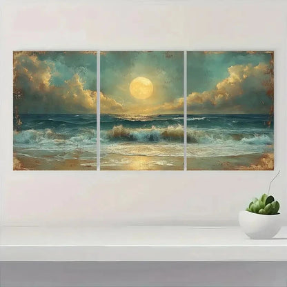 3pcs Moonlit Seaside Vintage Rustic Nature Metal Print Ready to Hang Art - Bella Home Decor