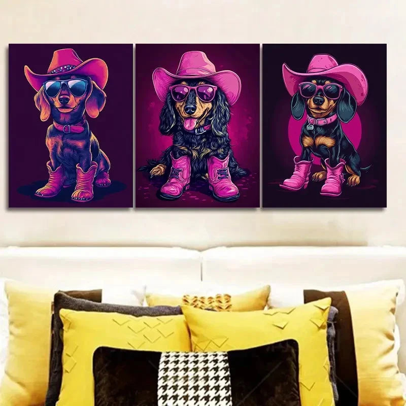 3pcs Cute Dachshund Puppy Metal Print Ready to Hang Art - Bella Home Decor