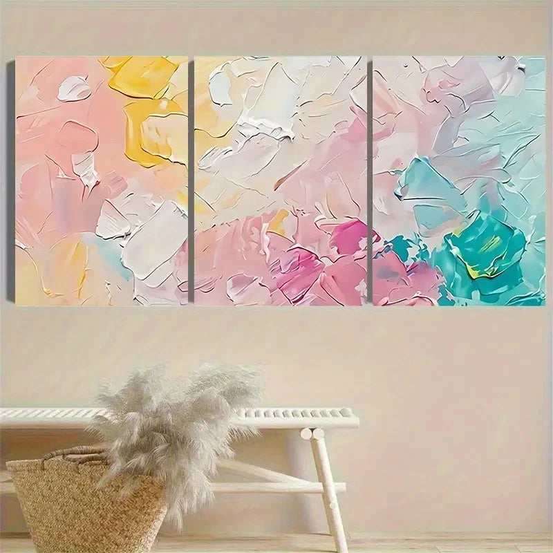 3pcs Pastel Abstract Painting Wall Art Set Canvas Framed 50x70cm - High Quality Print 100% Australian Made Wall Canvas Ready to Hang - Bella Home Decor