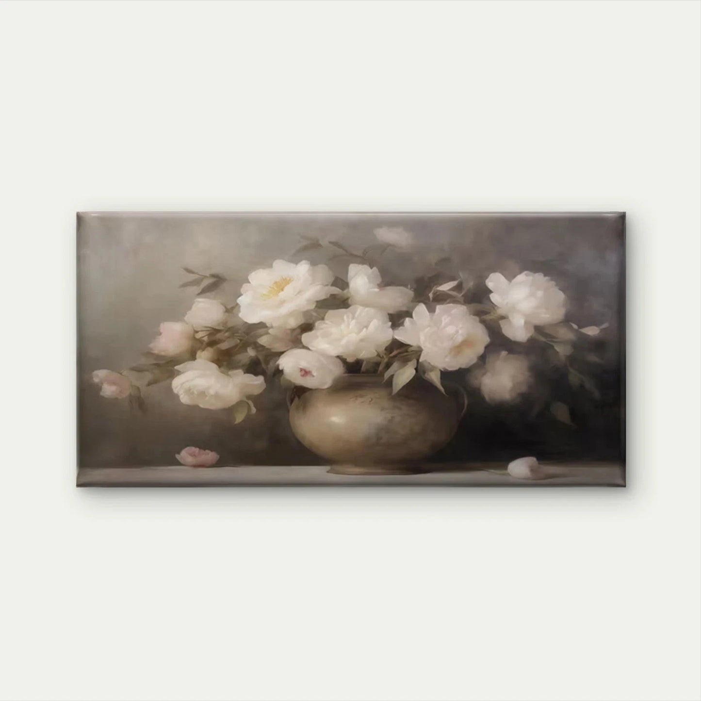 White Peony Flower Vase Wall Art Canvas Office Home Room Framed 120x60cm
