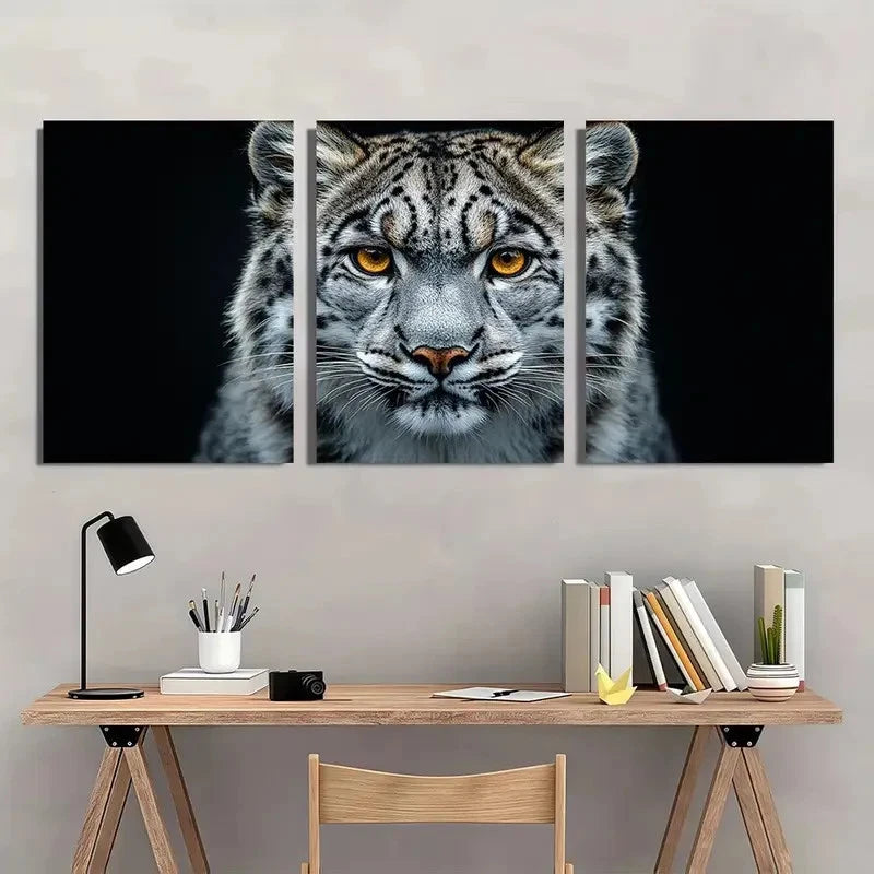 3pcs Snow Leopard Wildlife Animal Wall Art Set Canvas Framed 60x90cm - High Quality Print 100% Australian Made Wall Canvas Ready to Hang