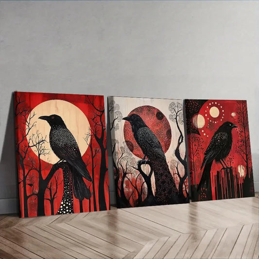 3pcs The psychic crow Wall Art Set Canvas Framed 40x60cm - High Quality Print 100% Australian Made Wall Canvas Ready to Hang