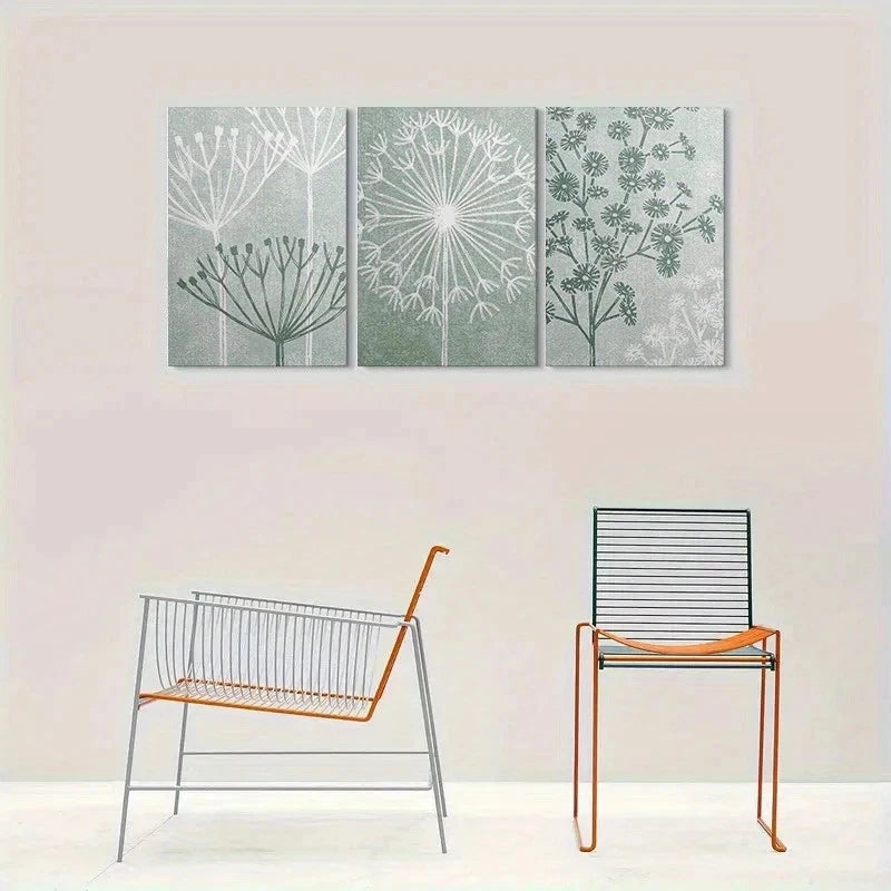 3pcs Abstract Floral Dandelion Metal Print Ready to Hang Art - Bella Home Decor