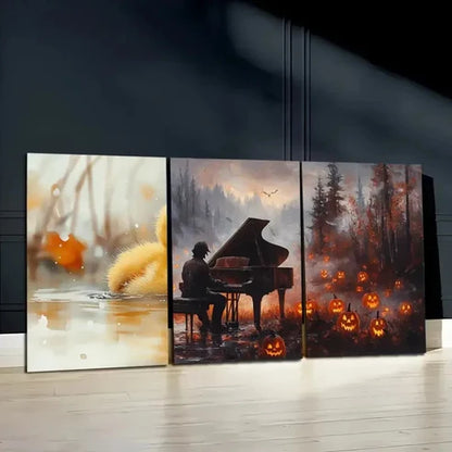 3pcs Set of three Spooky Ghoul Playing Piano Wall Art Set Canvas Unframed - High Quality Print 100% Australian Made Wall Canvas