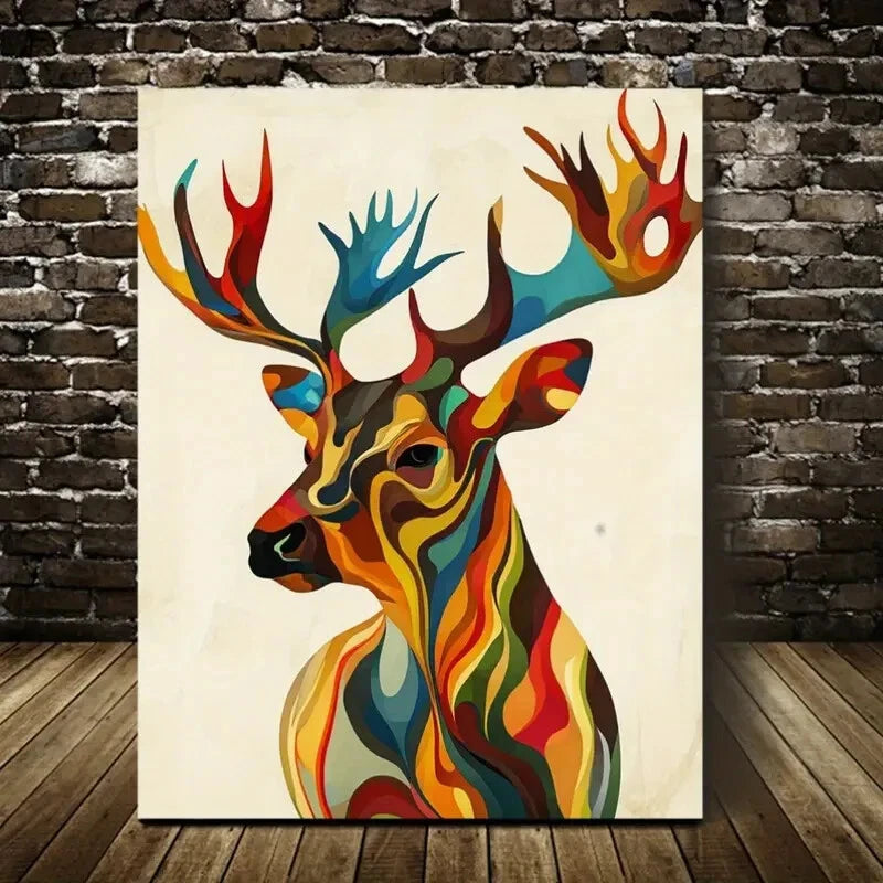 Beautiful Modern Abstract Elk Contemporary Painting 40x60cm Metal Print Ready to Hang - Bella Home Decor