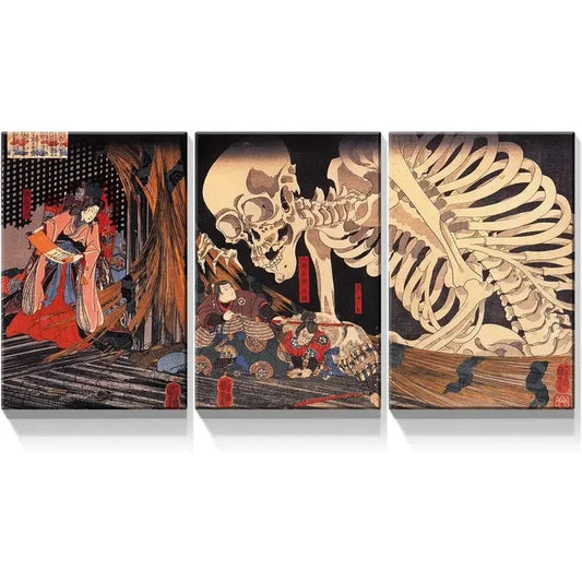 3pcs The Witch And The Skeleton Metal Print Ready to Hang Art