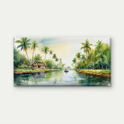 Tropical Palm Tree & River Wall Art Canvas Office Home Room Framed 120x60cm