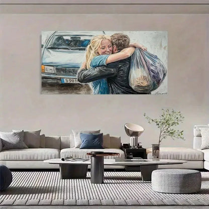 Heartfelt Embrace Scene Wall Art Canvas Office Home Room Framed 120x60cm
