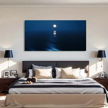 Moonlit Ocean Landscape Wall Art Canvas Office Home Room Framed 120x60cm