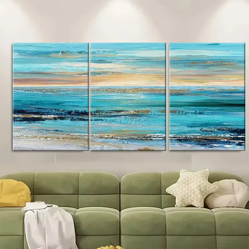 3pcs Impressionist Vibrant Ocean Scene Metal Print Ready to Hang Art