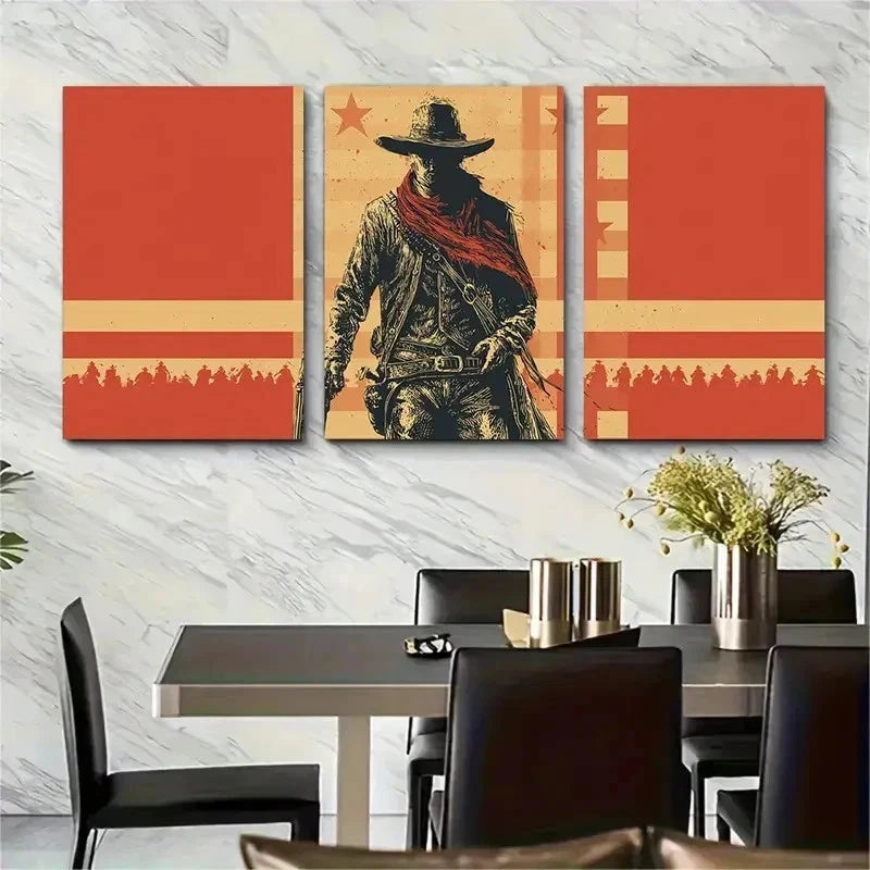 3pcs Aesthetic Cowboy Vintage Wild West Perfect Wall Art Set Canvas Framed 50x70cm - High Quality Print 100% Australian Made Wall Canvas Ready to Hang - Bella Home Decor