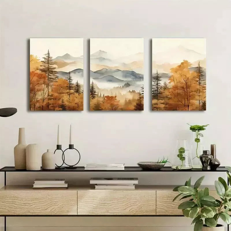 3pcs Autumn Forest Watercolor Wall Art Set Canvas Framed 50x70cm - High Quality Print 100% Australian Made Wall Canvas Ready to Hang