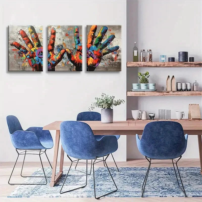 3pcs Abstract Graffiti Style Colorful Metal Print Ready to Hang Art - Bella Home Decor