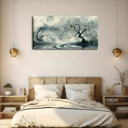 Tree White Flowers Right Side Wall Art Canvas Office Home Room Framed 120x60cm - Bella Home Decor