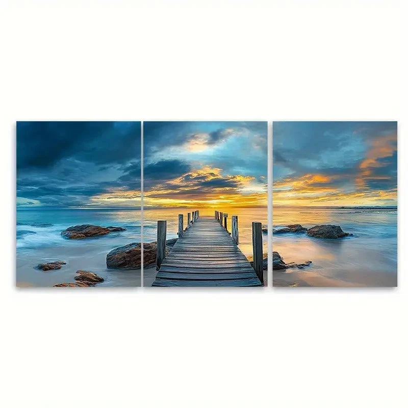 3pcs Australian Phillip Island Sunset Pier  Wall Art Set Canvas Framed 40x60cm - High Quality Print 100% Australian Made Wall Canvas Ready to Hang - Bella Home Decor