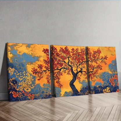 3pcs Yellow flowers, trees Wall Art Set Canvas Unframed - High Quality Print 100% Australian Made Wall Canvas