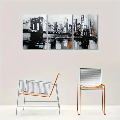 3pcs Black & White Urban Landscape Metal Print Ready to Hang Art - Bella Home Decor