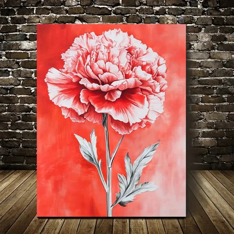 Vibrant Red Carnation with Intense Veins Painting 40x60cm Metal Print Ready to Hang - Bella Home Decor