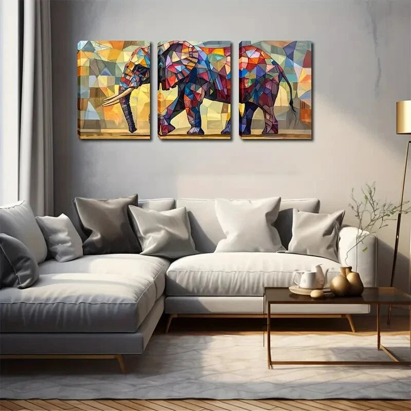 3pcs Triptych Abstract Elephant Décor Perfect Wall Art Set Canvas Framed 40x60cm - High Quality Print 100% Australian Made Wall Canvas Ready to Hang - Bella Home Decor