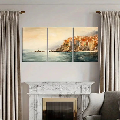 3pcs Cliffside Village Serene Waters Metal Print Ready to Hang Art - Bella Home Decor