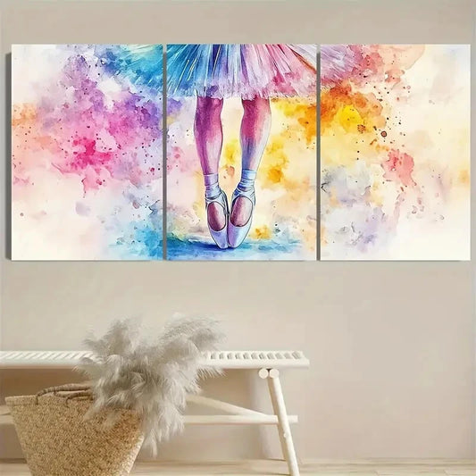 3pcs Vibrant Ballerina Tutu and Slippers Design Metal Print Ready to Hang Art - Bella Home Decor