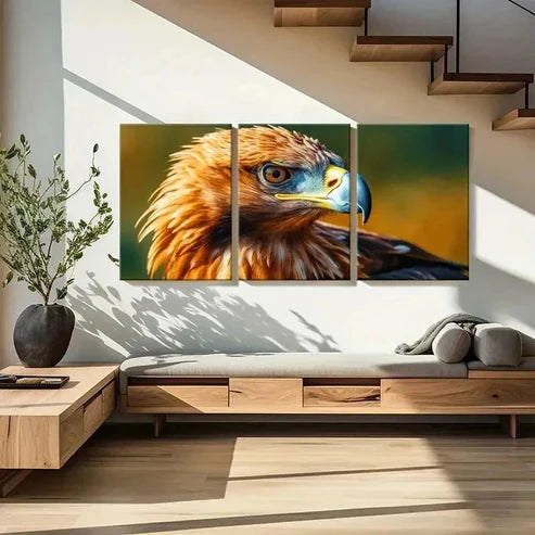 3pcs Vibrant Orange Eagle with Brown Eyes Wall Art Canvas Unframed - High Quality Print 100% Australian Made Wall Canvas