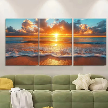 3pcs Sunrays and Ocean Clouds Scenic Metal Print Ready to Hang Art