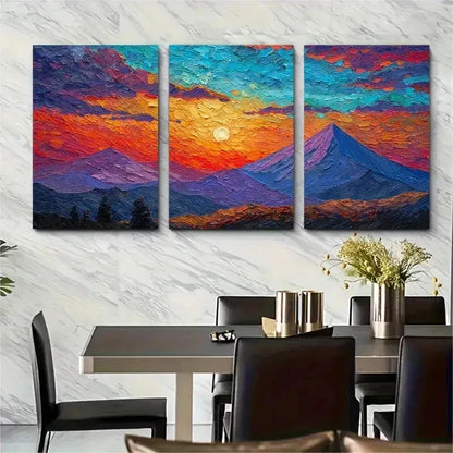 3pcs Vibrant Sunrise Landscape Textured Perfect Wall Art Set Canvas Framed 50x70cm - High Quality Print 100% Australian Made Wall Canvas Ready to Hang