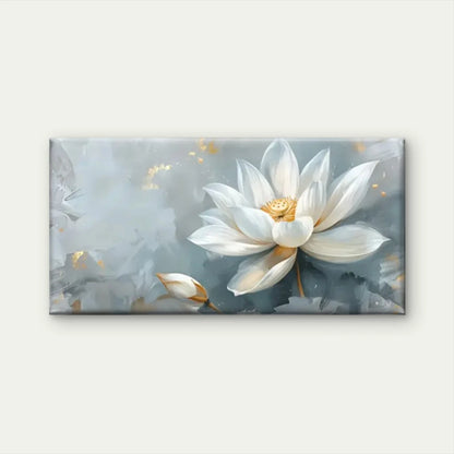 Modern White Lotus Flower Grey Wall Art Canvas Office Home Room Framed 120x60cm